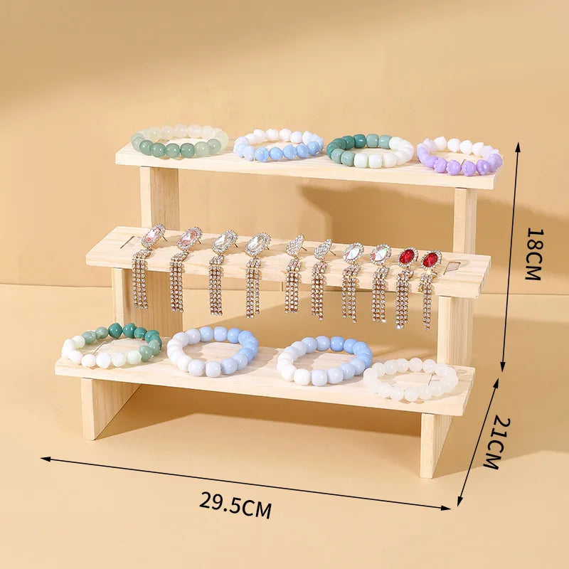 Rustic Wooden Staircase Display Stand For Accessories Toy Figure Eyewear Vintage Design Jewelry Live Broadcast Props Stand