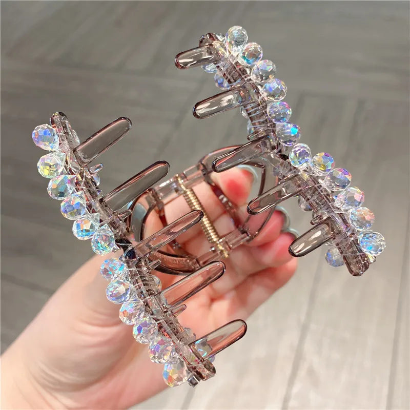 Elegant Vintage Heavy Work Crystal Full Drill Hair Clip Medium Shark Clamp Secure Updo Hair Accessories Trendy Sweet Headwear