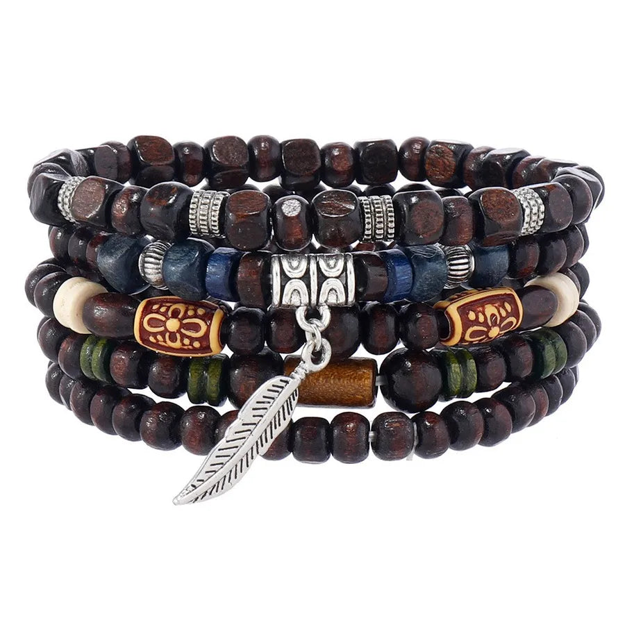 Retro Round Wood Beaded Men's Bracelets