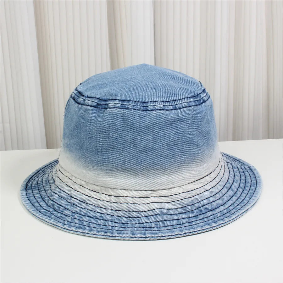 Retro New Style Denim Fishing Cap Women's Harajuku Sun Protection Bucket Hat Cuffed Tear Design Casual Versatile Streetwear