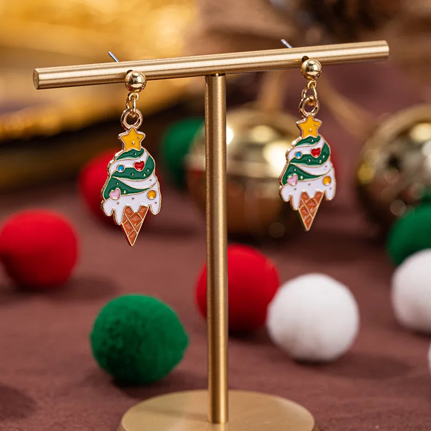 Christmas Theme Alloy Ear Cuff Drop Earrings  New Products Small Pendant Diy Accessories Christmas Hat
