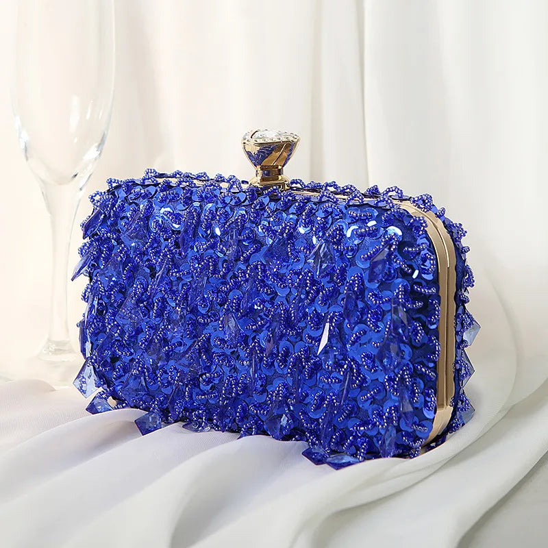 Red Purple Green Iron Solid Color Beading Evening Bags