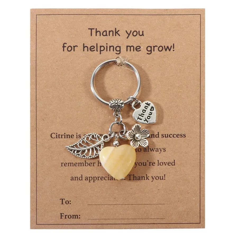 Crystal Heart Keychain Thank You Teacher Flower Leaf Purple Crystal Pink Quartz Keyring Crystal Heart Shaped Keychain Pendant