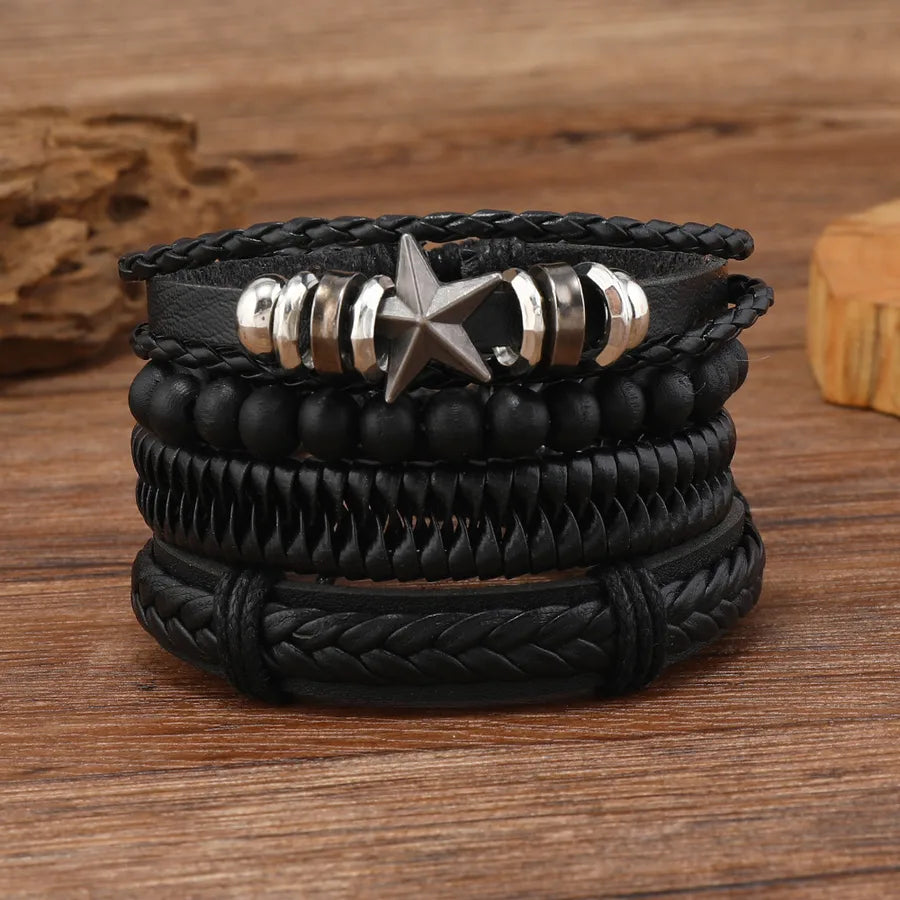 Retro Solid Color Pu Leather Men's Bangle