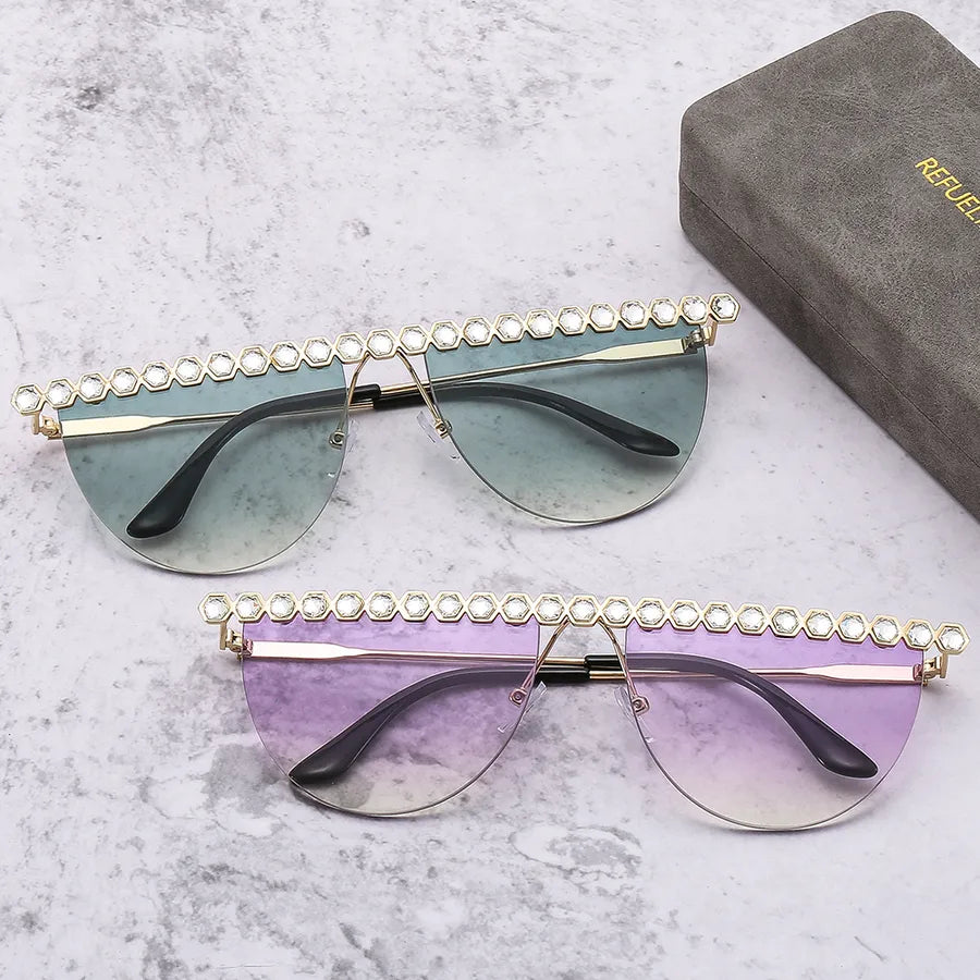 elegant glam luxurious solid color pc round frame frameless women's sunglasses