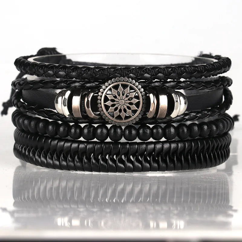 Hip-Hop Retro Flower Pu Leather Alloy Flakes Men's Bangle