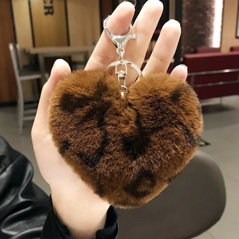 fashion heart shape leopard metal unisex bag pendant keychain 1 piece