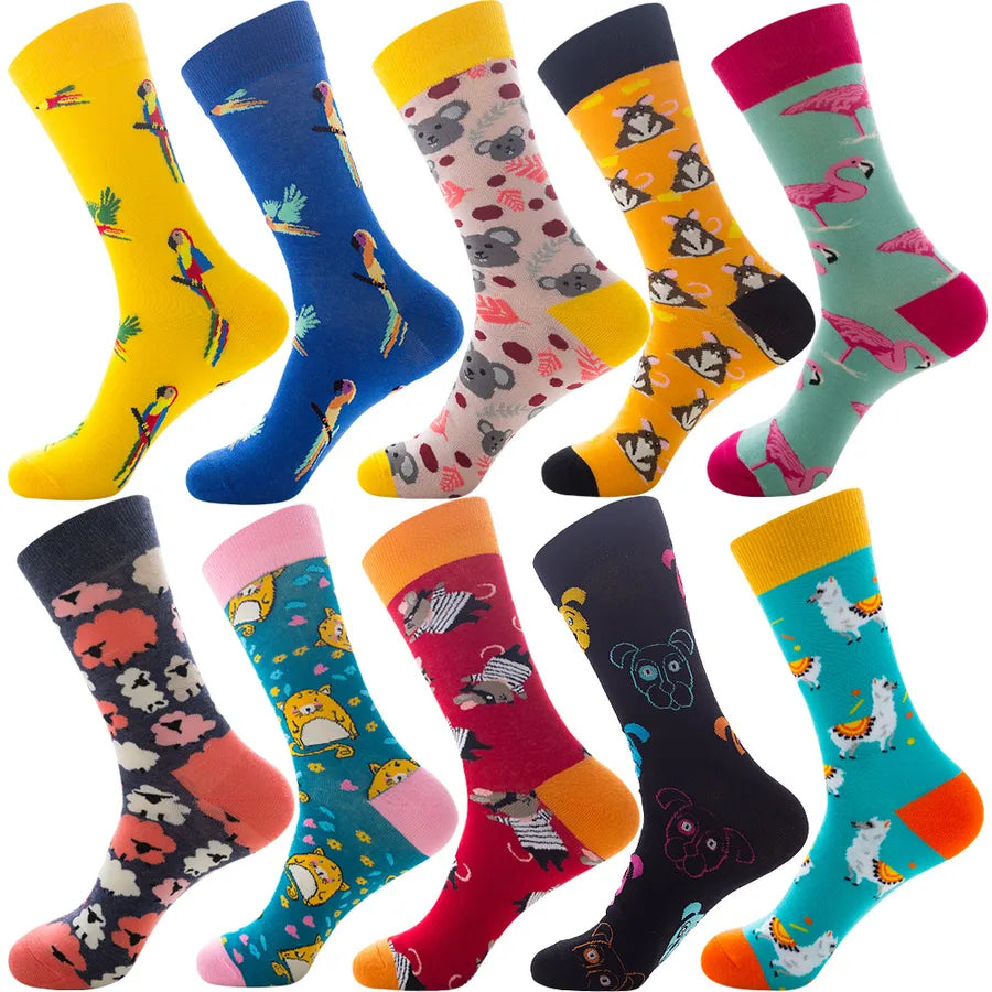 Men's Modern Style Classic Style Color Block Stripe Fruit Cotton Crew Socks A Set of 10 Pairs