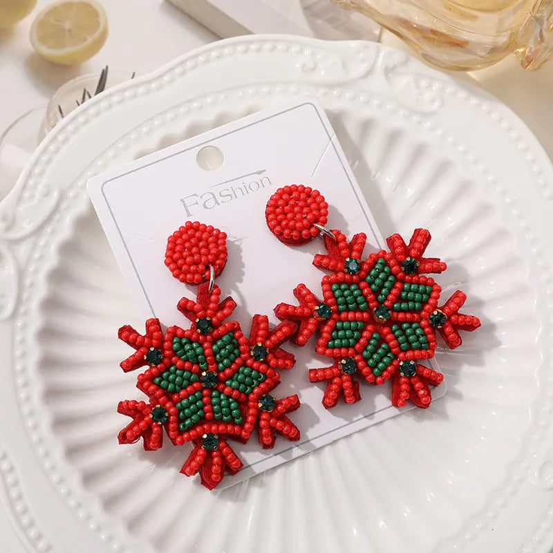 Handmade Christmas Tree Pumpkin Snowflake Earrings Women's Festive Atmosphere Sensation Ear Jewelry Holiday Flower Design