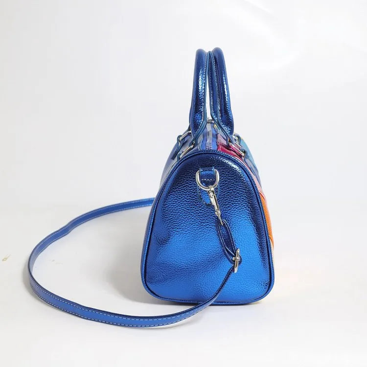 Women's Pu Leather Color Block Stripe Streetwear Square Zipper Handbag