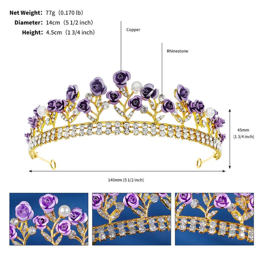 new wedding jewelry baroque red rose diamond crown wholesale nihaodropshipping