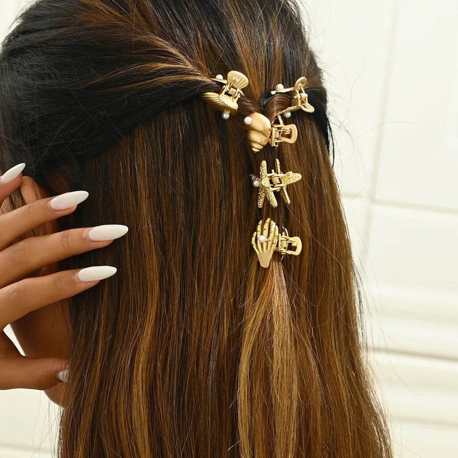 Vacation Classic Style Women's Starfish Imitation Pearl Alloy Hair Claws