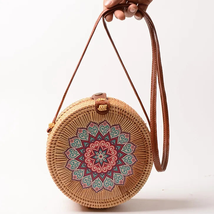 Special Sale Rattan Ins Butterfly Bag Mori Style Vintage Artistic Handmade Flower Petal Bag Woven Bag PU Belt