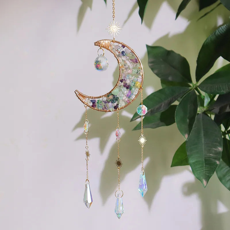 Simple Style Classic Style Geometric Star Moon Crystal Metal Suncatcher Wind Chime Wall Art