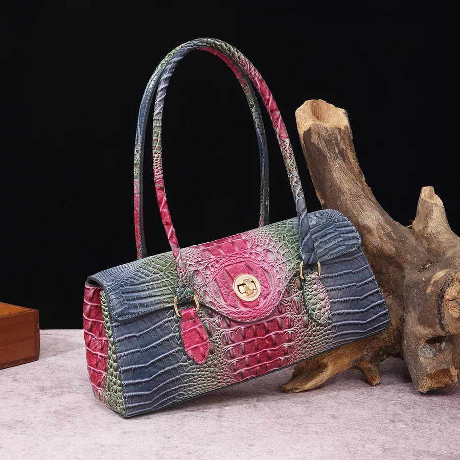 Women's Large Pu Leather Geometric Basic Vintage Style Square Lock clasp Handbag