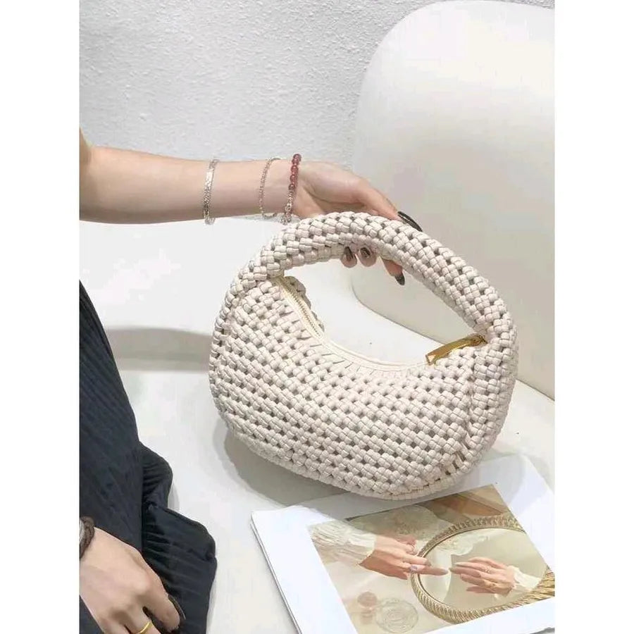 Women's Medium Pu Leather Solid Color Streetwear Weave Dumpling Shape Zipper Handbag