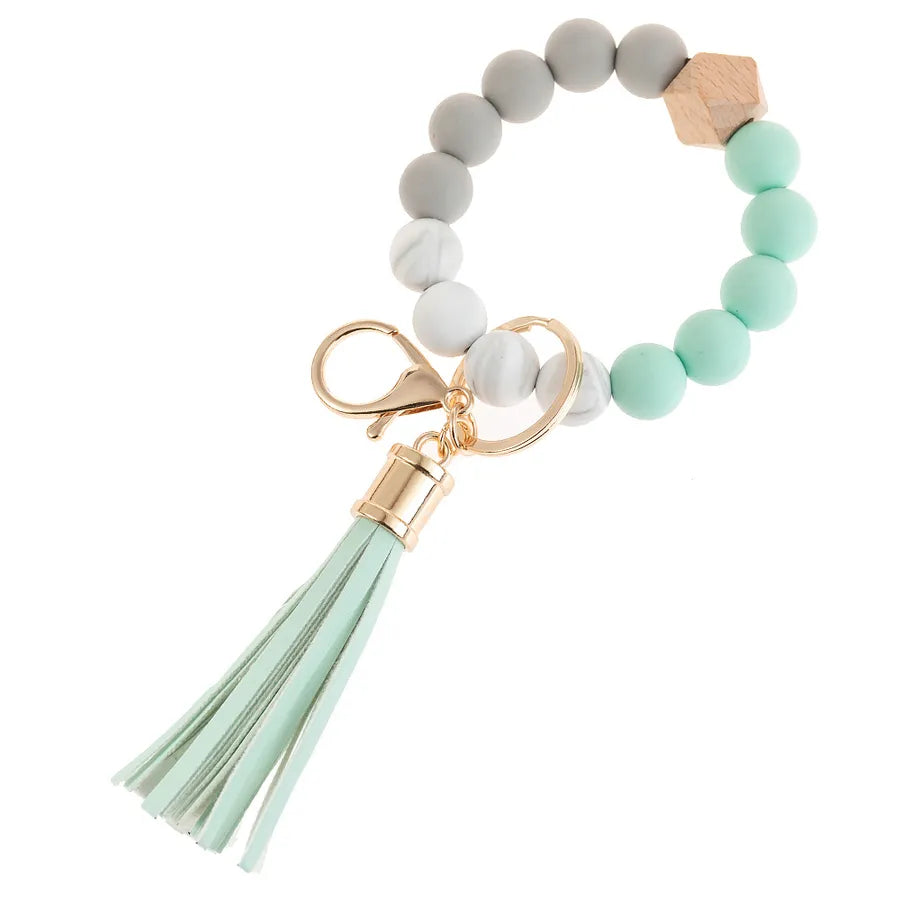 simple style color block silica gel beaded women's keychain 1 piece