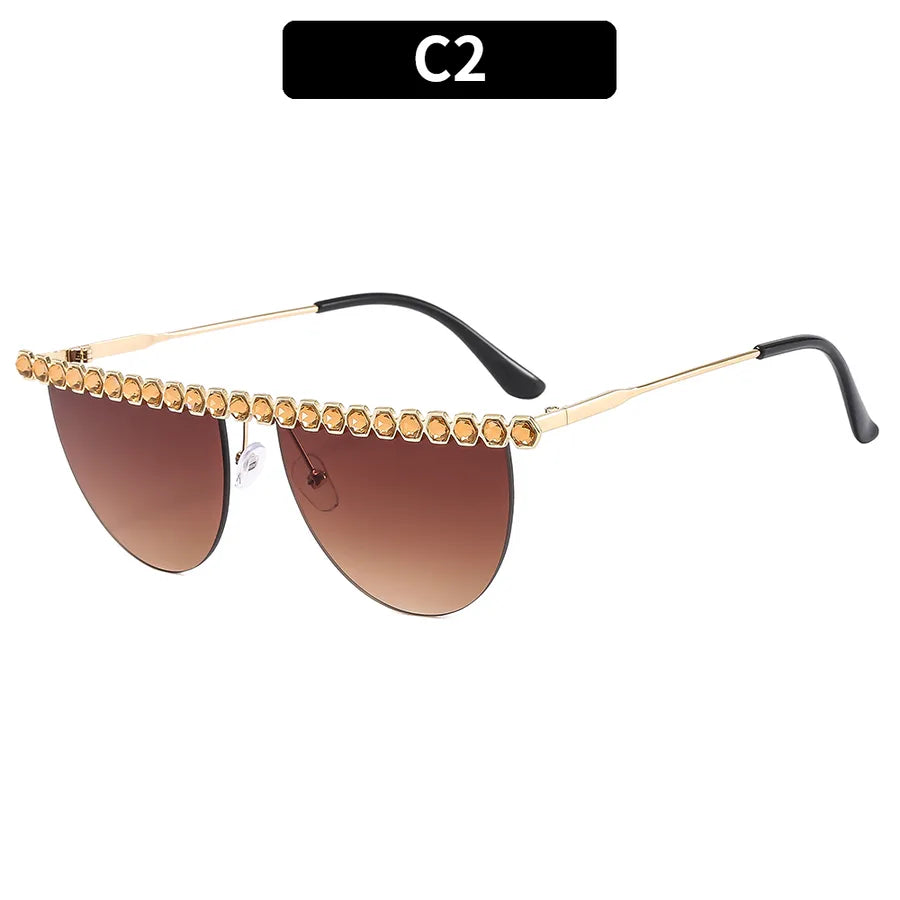 elegant glam luxurious solid color pc round frame frameless women's sunglasses