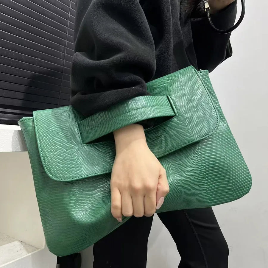 Women's Large Pu Leather Solid Color Elegant Streetwear Square Flip Cover Envelope Bag