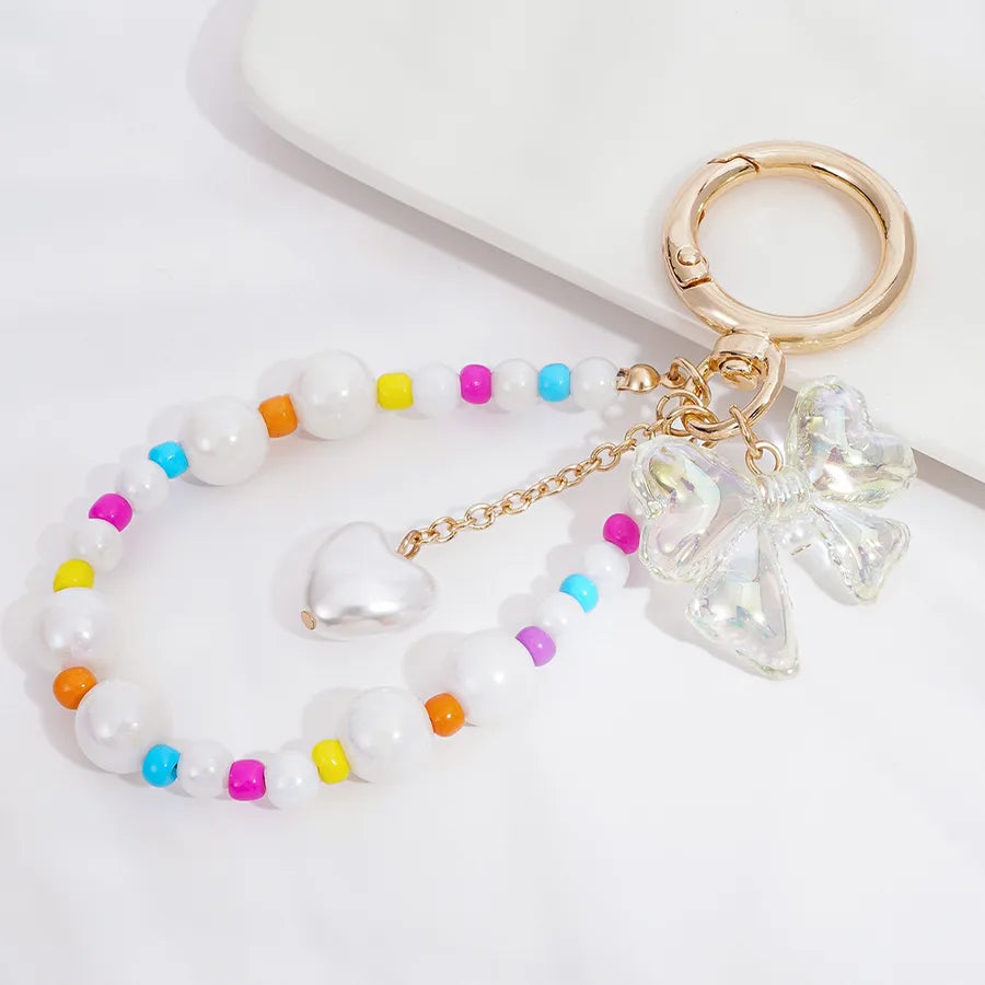 Cute Metal Keychain Pendant Beaded Bookbag Girl's Bag Charm  Style Cartoon Design Half Handmade Flower