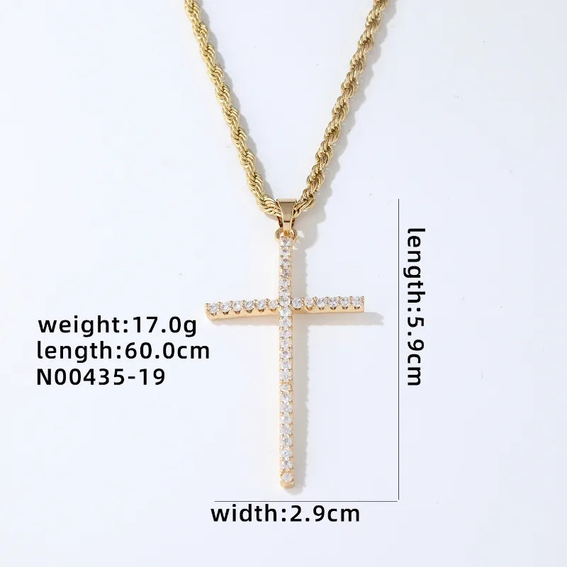Hip-Hop Simple Style Cross 304 Stainless Steel Copper Plating Inlay Zircon K Gold Plated Rhodium Plated Men's Pendant Necklace