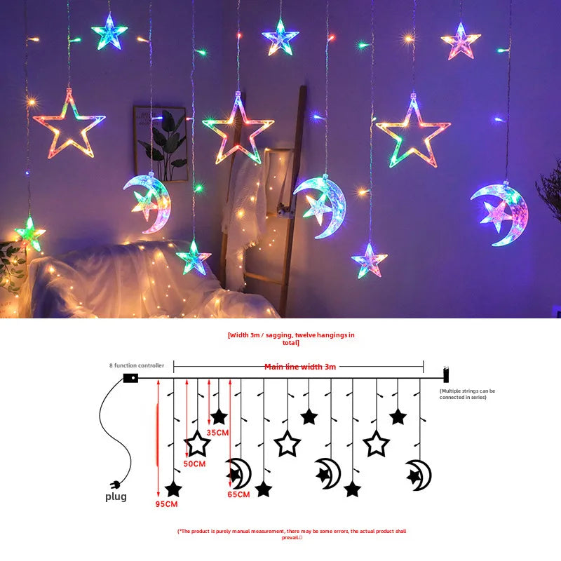 LED Star with Moon and Star Color Lamp Curtain Lamp Girl's Heart Bedroom Decoration Room Balcony Bay Window Layout
