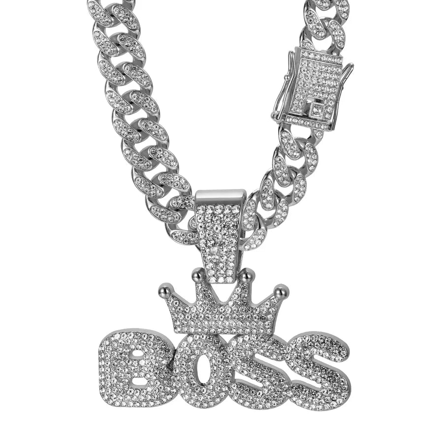 Hot Sale Crown  Pendant Alloy Full Diamond Cuban Necklace Hip Hop Style Trendy Men's Jewelry  Batch