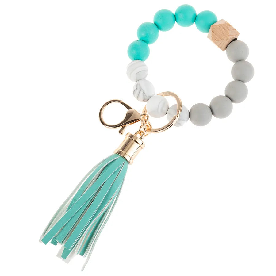 simple style color block silica gel beaded women's keychain 1 piece