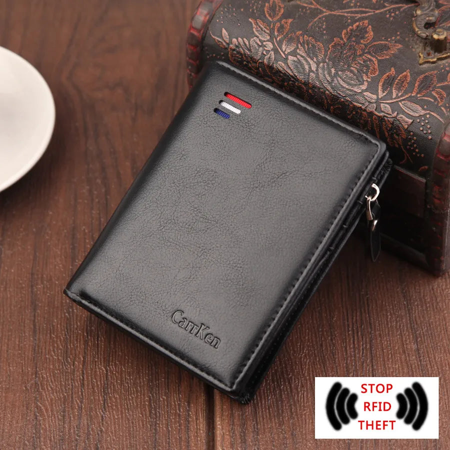 men's wallet short rfid anti-degaussing wallet buckle zipper bag dollar clip anti-theft brush