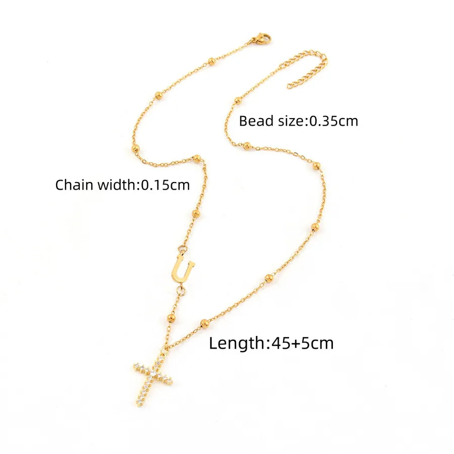 Wholesale Jewelry Elegant Simple Style Classic Style Cross Letter 201 Stainless Steel 304 Stainless Steel Copper ball chain Pendant Necklace