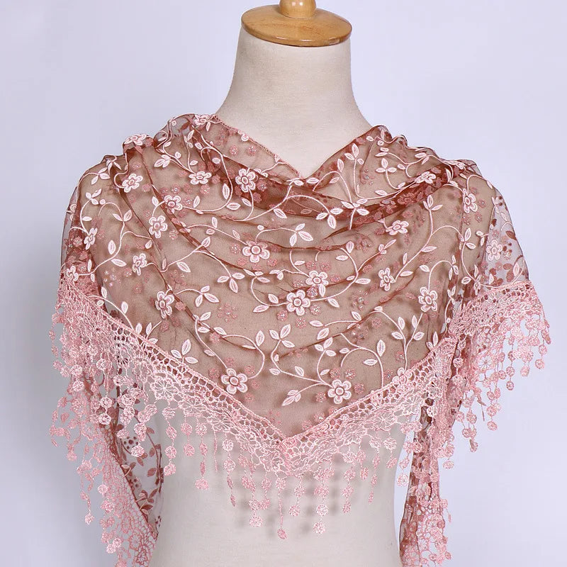 fashion flower polyester lace chiffon scarves