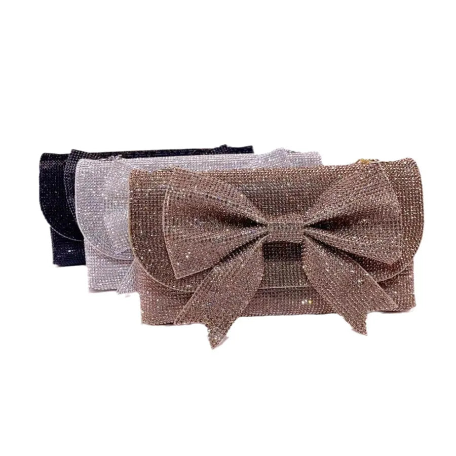 New Sparkling Water Diamond Evening Bag Butterfly Knot Glitzy Dress Bag Ladies Factory Direct Single Shoulder Strap Crossbody Bag