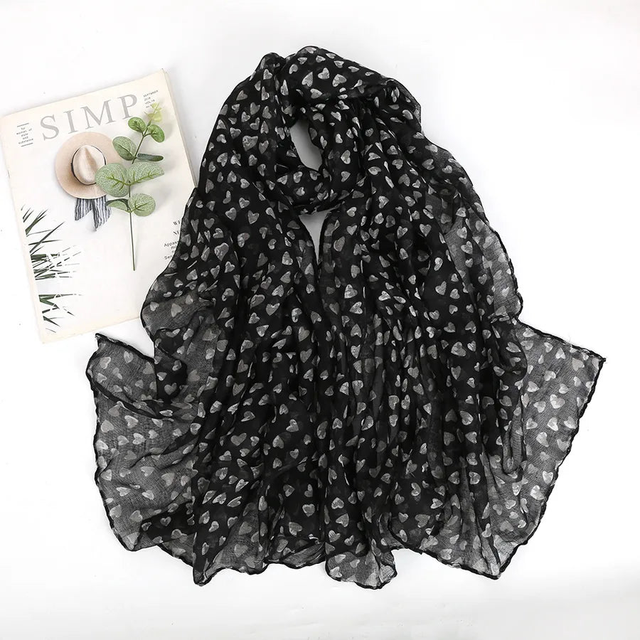 Women's Elegant Heart Shape Voile Printing Scarf