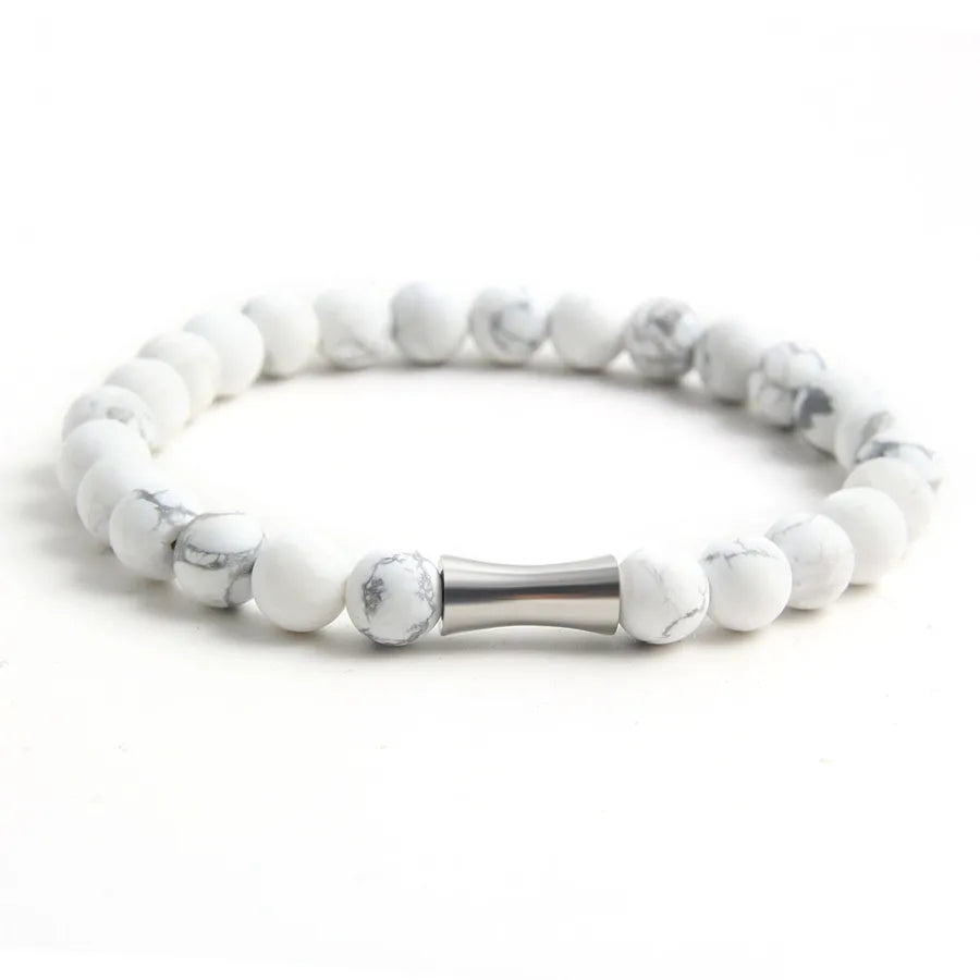 304 Stainless Steel natural stone Simple Style Commute Beaded Handmade Round Bracelets