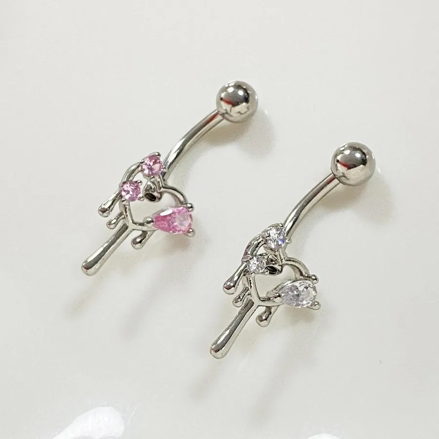 lady classic style shiny heart shape stainless steel titanium copper epoxy plating inlay zircon white gold plated gold plated silver plated belly ring
