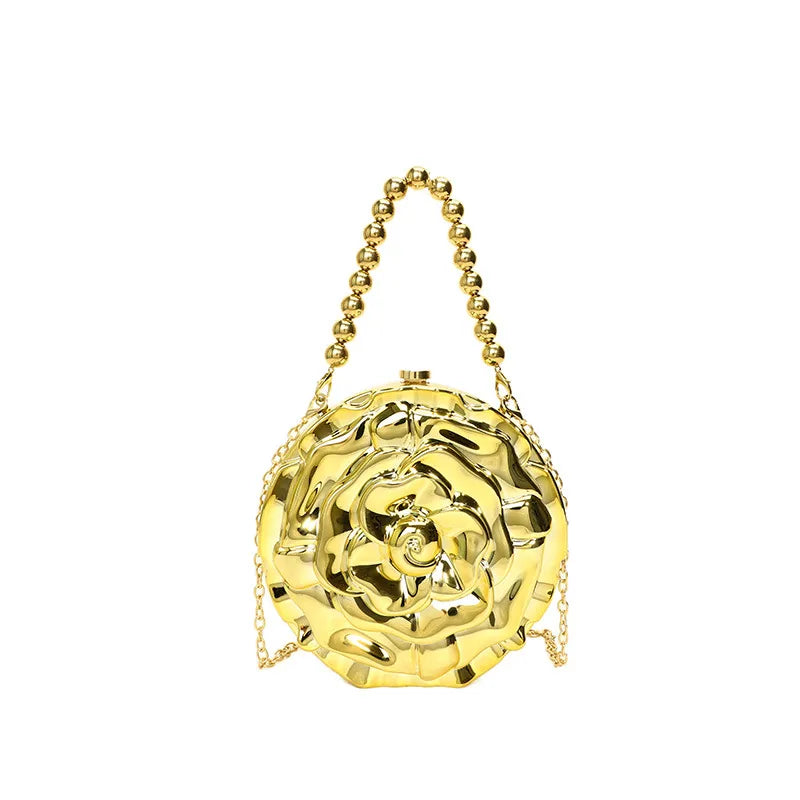 With Handle Gold With Handle Silver Not with Handle Gold Arylic Solid Color Round Evening Bags