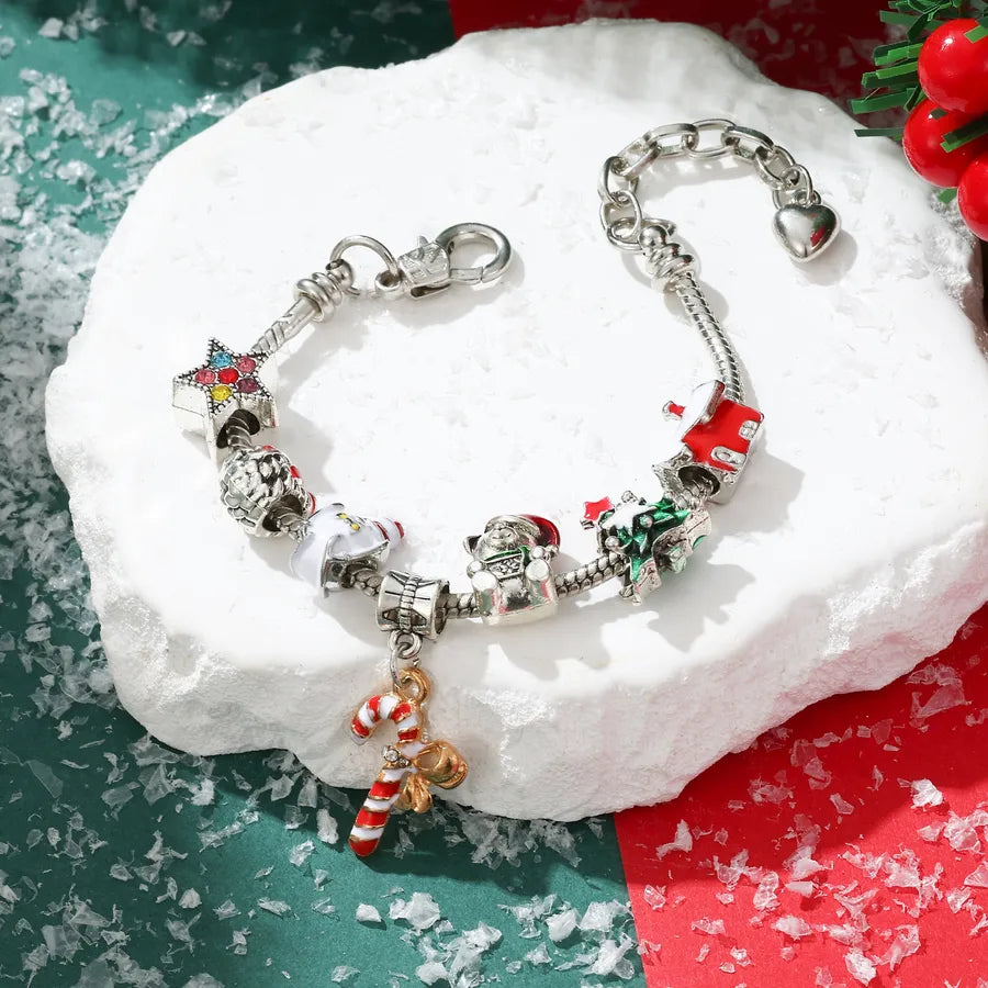 Hot-Selling Christmas Gift DIY Beaded Large Hole Beads Red Heart Snowman Apple Bell Children's Bracelet for Girls