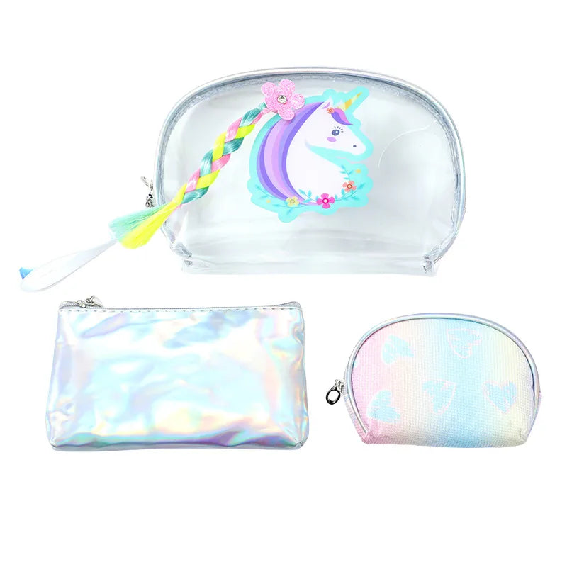 Cartoon  Clutch Bag Three-piece Set Transparent PVC Large Capacity Waterproof Cosmetic Bag Portable Travel Wash Bag