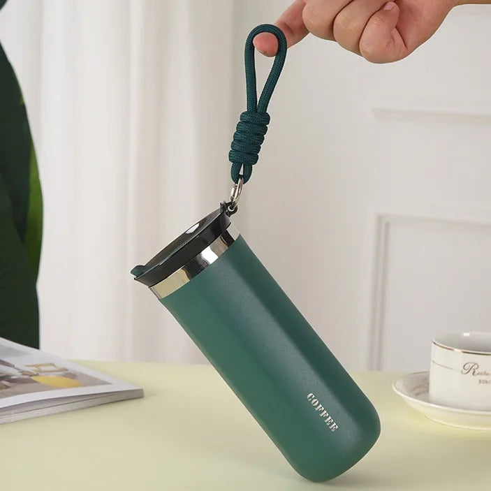 Portable Stainless Steel 304 Vacuum Insulated Coffee Mug With Carrying Rope Simple Modern Aesthetic Value Heat Retention Water Bottle