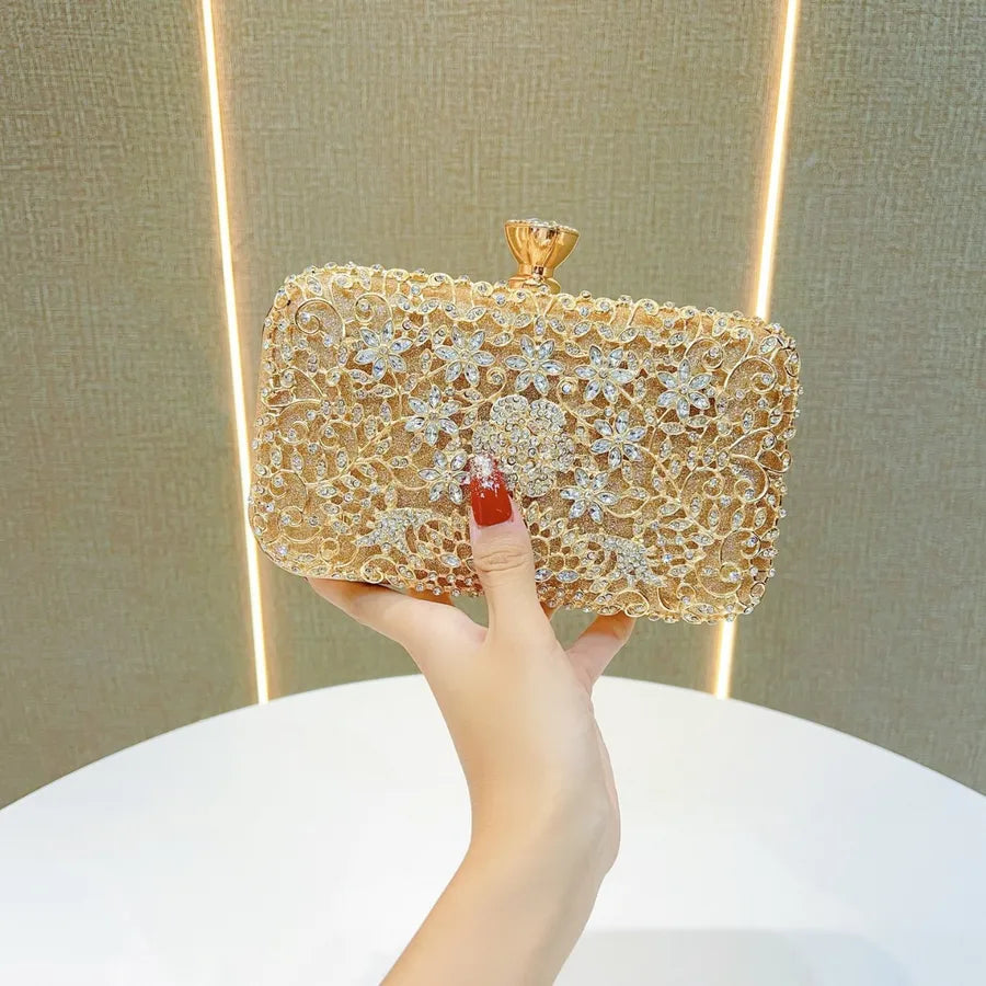New Diamond Embedded Evening Handbag For Women Square Fashion Polyester Ball Gown Diamond Clutch Bag Ladies Party Purse
