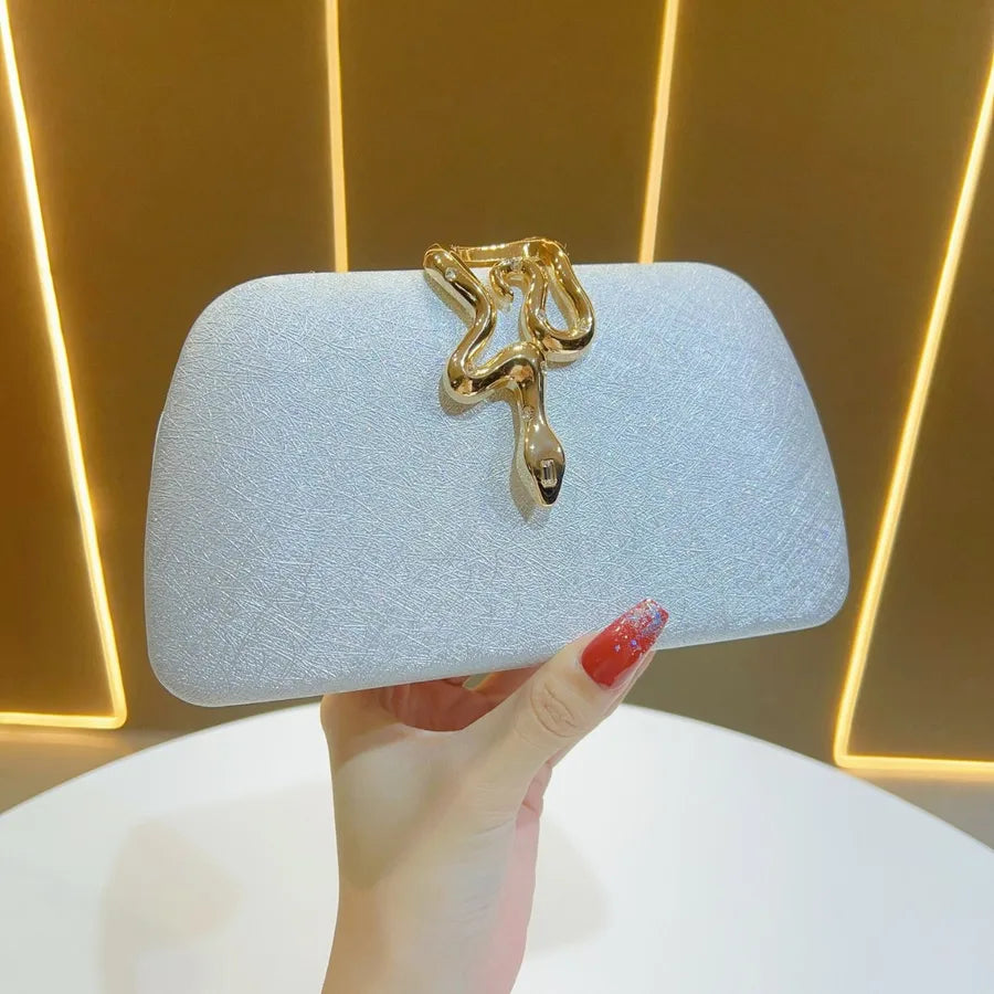 New Fashionable Ladies Snake Lock Clutch Bag Evening Party Chain Shoulder Bag Shell Shape PU Polyester Diamond Elements