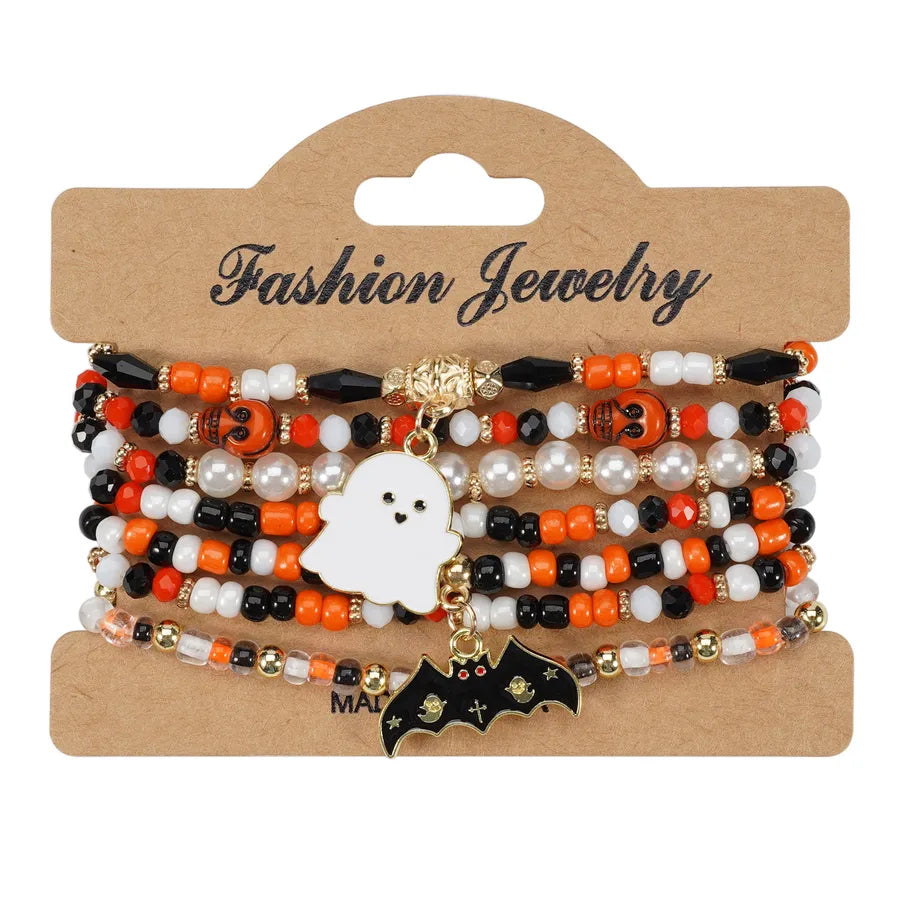 Halloween Party Bracelet Artificial Crystal Soft Clay String Beads Bracelet Pumpkin Ghost Bat Hat Pendant Bracelet Original Design