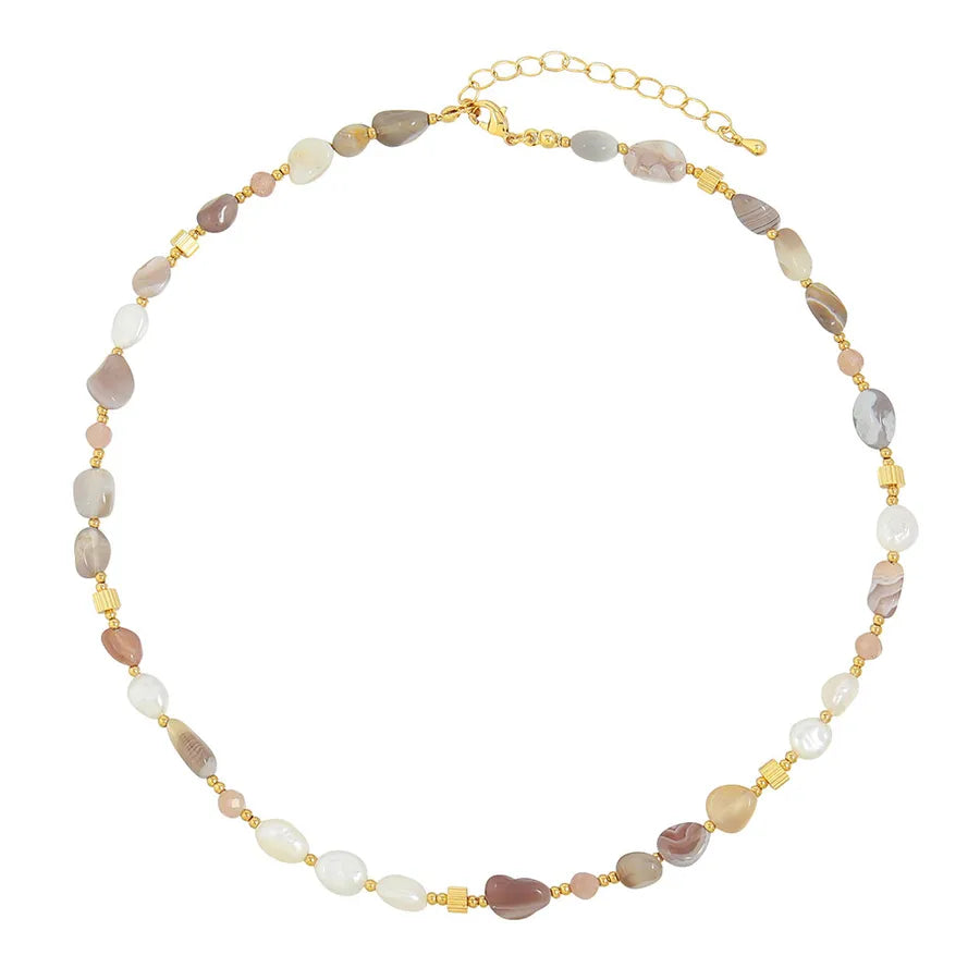 Vacation Geometric Color Block Heart Shape natural stone Freshwater Pearl Copper Pendant Necklace In Bulk