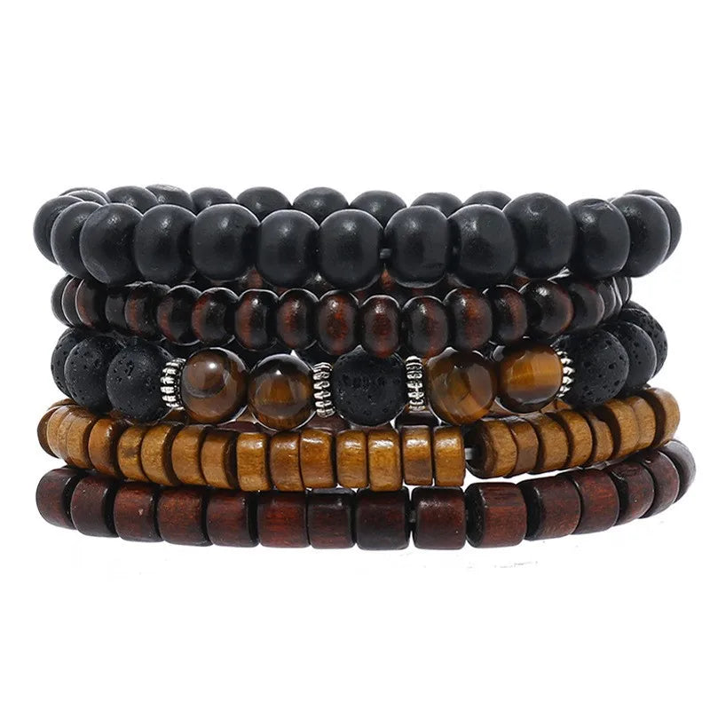 Retro Round Wood Beaded Men's Bracelets