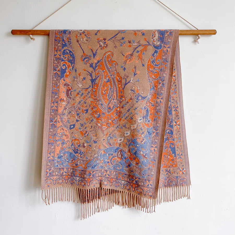 women's retro ethnic style color block imitation cashmere printing scarf
