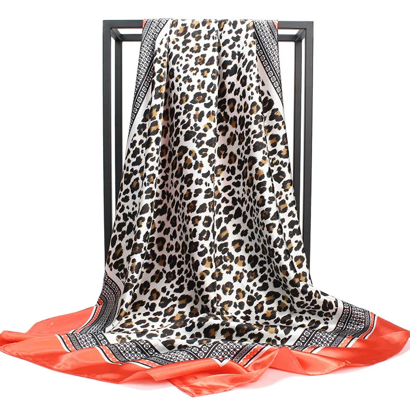 Unisex Vintage Style Leopard Satin Silk Scarf