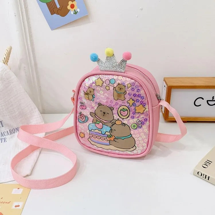 Kid'S Pu Leather Cartoon Capybara Cute Square Zipper Shoulder Bag