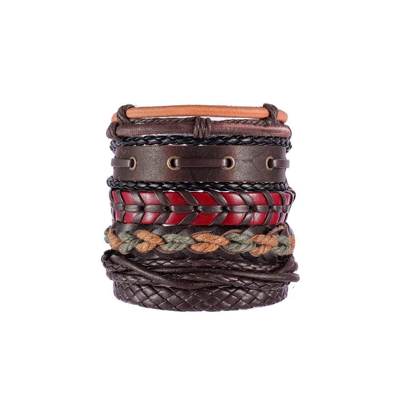 ethnic style feather pu leather alloy patchwork men's bracelets