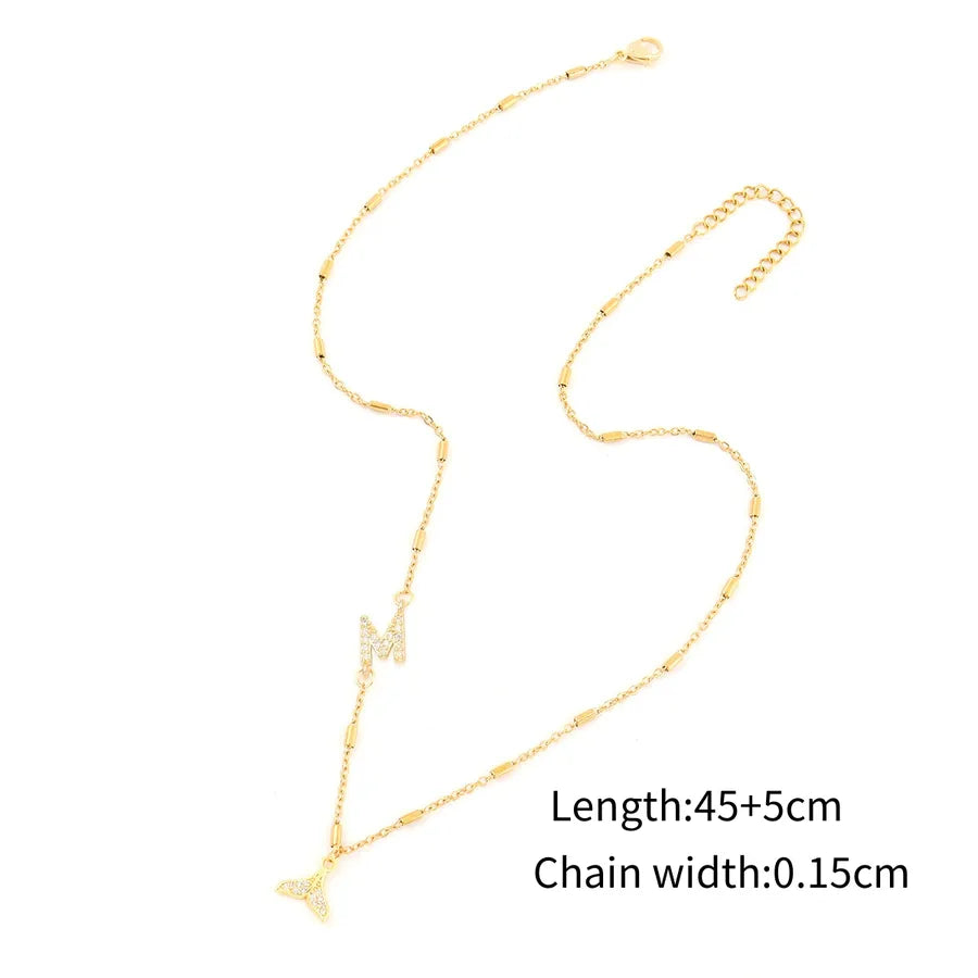 Wholesale Jewelry Elegant Simple Style Classic Style Letter Fish Tail 201 Stainless Steel Copper Zircon Tube Pendant Necklace