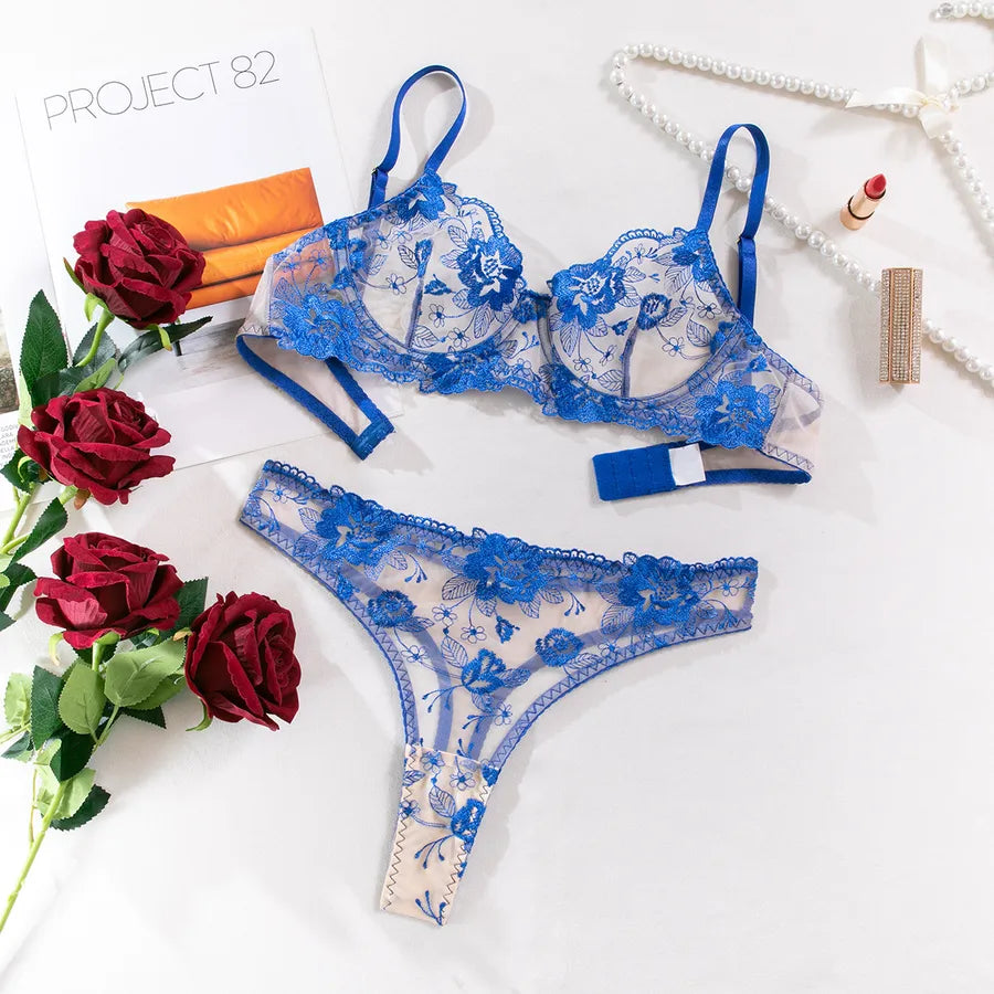 Cross-border New Embroidered Flowers Simple Sexy Lingerie Suit New Foreign Trade International Station Independent Station Source